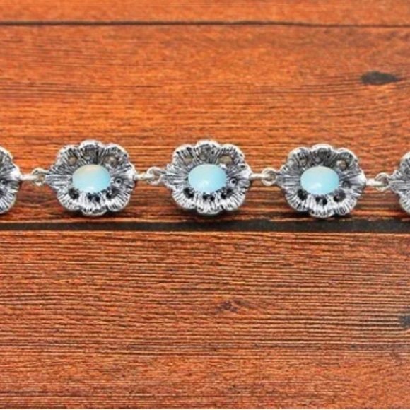 Opal Bracelet Vintage Antique Silver Plated - Picture 3 of 5